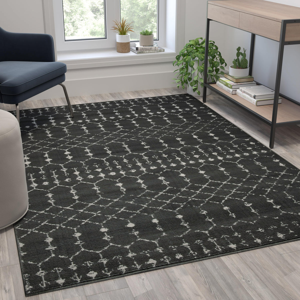 Dark Gray/Ivory,5' x 7' |#| 5' x 7' Dark Gray and Ivory Geometric Style Modern Bohemian Design Area Rug