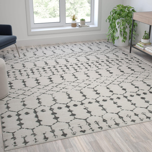 Ivory/Gray,8' x 10' |#| 8' x 10' Ivory and Gray Geometric Style Modern Bohemian Design Area Rug