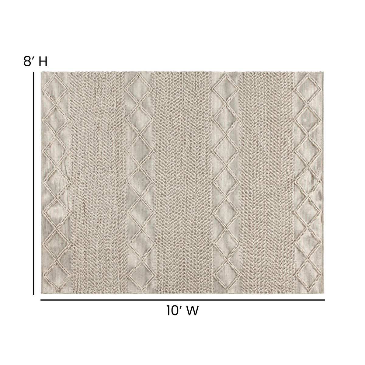 White/Ivory,8' x 10' |#| 8' x 10' Triple Blend White and Ivory Handwoven Geometric Area Rug