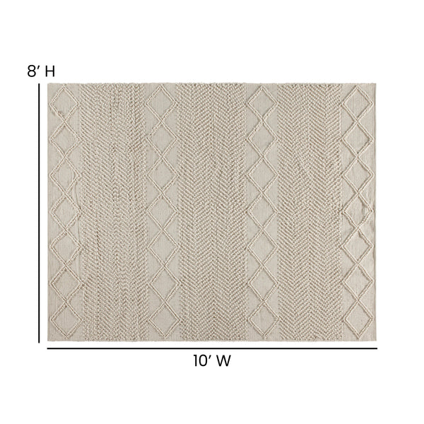 White/Ivory,8' x 10' |#| 8' x 10' Triple Blend White and Ivory Handwoven Geometric Area Rug