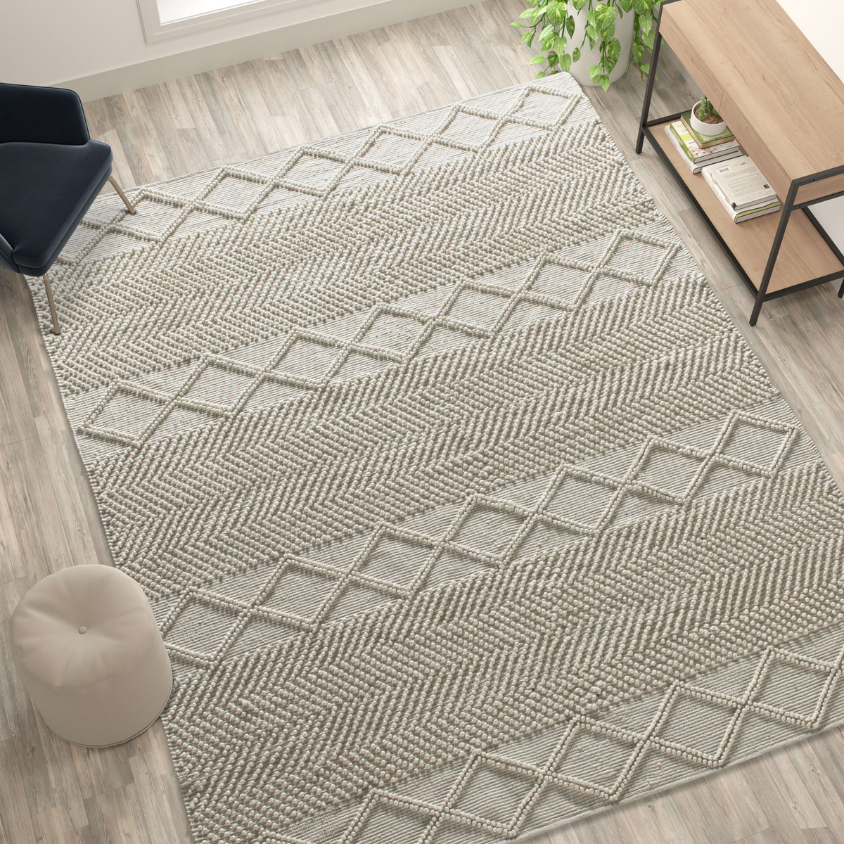 White/Ivory,8' x 10' |#| 8' x 10' Triple Blend White and Ivory Handwoven Geometric Area Rug