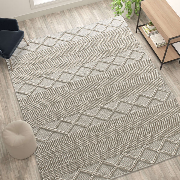 White/Ivory,8' x 10' |#| 8' x 10' Triple Blend White and Ivory Handwoven Geometric Area Rug