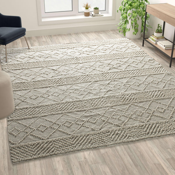 Gray/White,8' x 10' |#| 8' x 10' Triple Blend Ivory Handwoven Geometric Area Rug