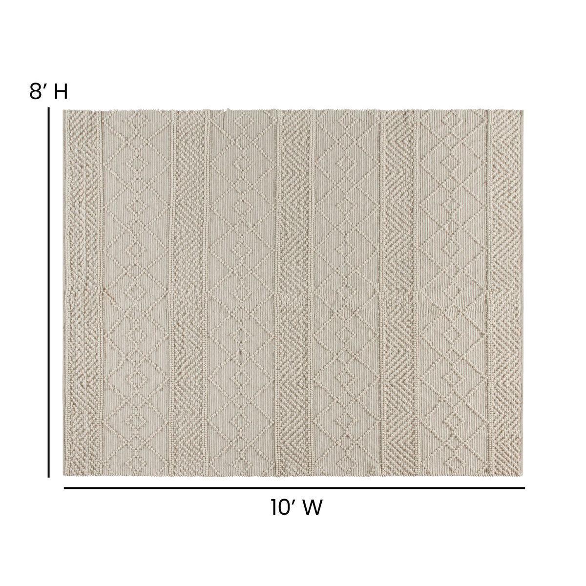 Gray/White,8' x 10' |#| 8' x 10' Triple Blend Ivory Handwoven Geometric Area Rug