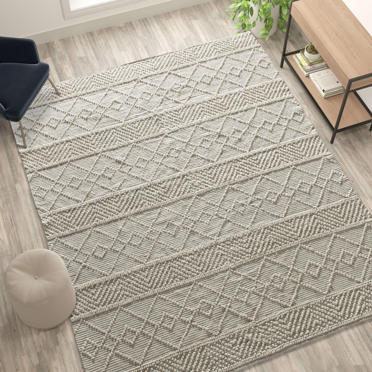 Gray/White,8' x 10' |#| 8' x 10' Triple Blend Ivory Handwoven Geometric Area Rug