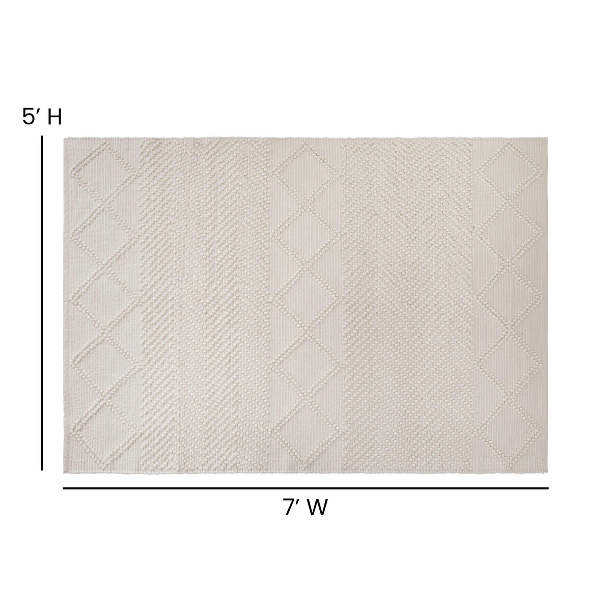 Ivory/White,5' x 7' |#| 5' x 7' Triple Blend Ivory and White Handwoven Geometric Area Rug