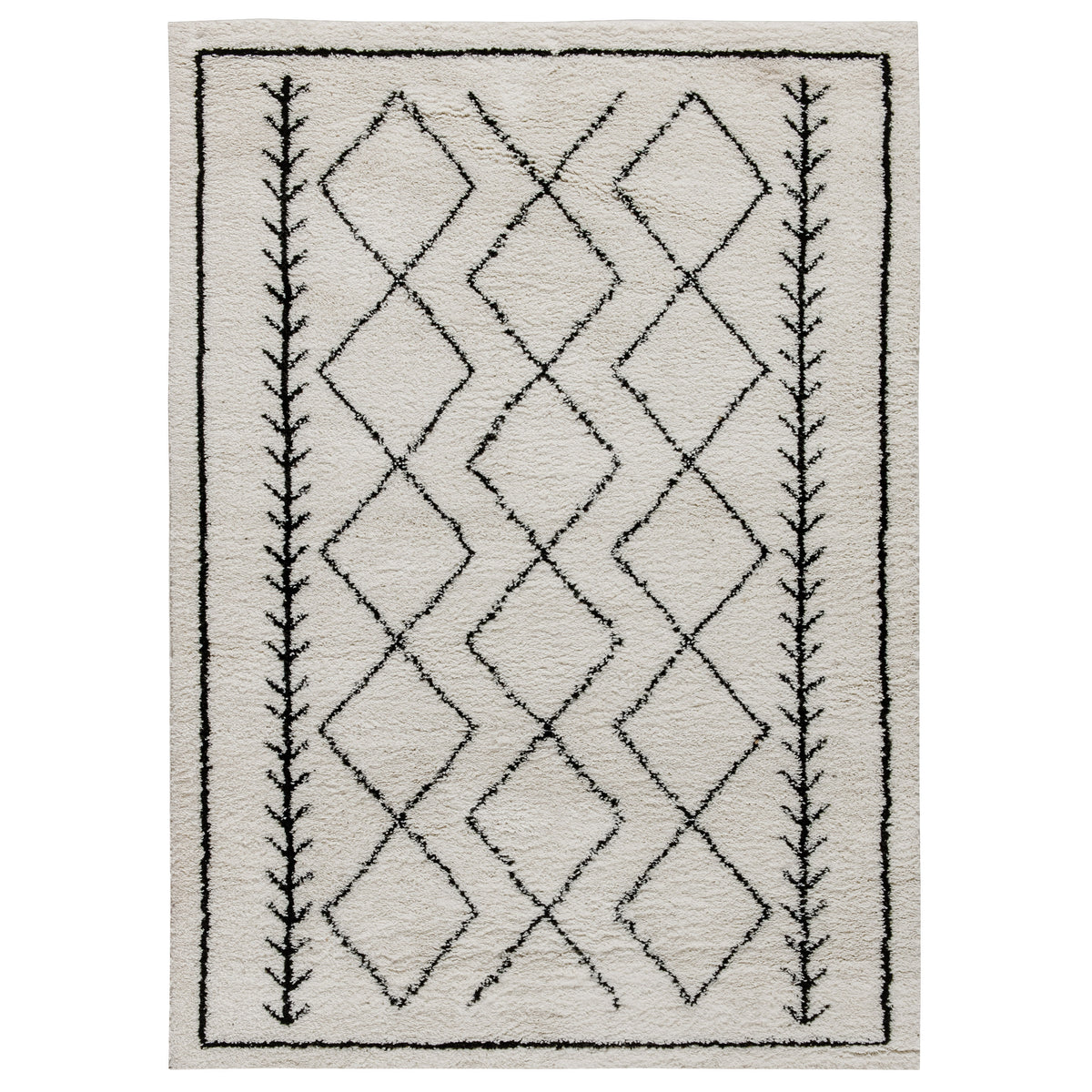 8' x 10' |#| 8' x 10' Ivory and Black Geometric Style Modern Bohemian Design Shag Area Rug