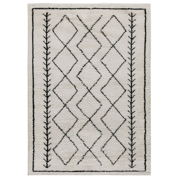 8' x 10' |#| 8' x 10' Ivory and Black Geometric Style Modern Bohemian Design Shag Area Rug