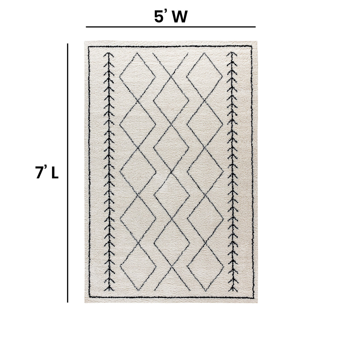 5' x 7' |#| 5' x 7' Ivory & Black Geometric Bohemian Shag Rug