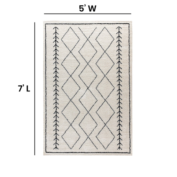 5' x 7' |#| 5' x 7' Ivory & Black Geometric Bohemian Shag Rug