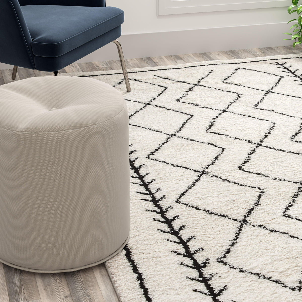 5' x 7' |#| 5' x 7' Ivory & Black Geometric Bohemian Shag Rug