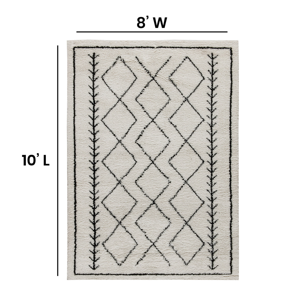 8' x 10' |#| 8' x 10' Ivory and Black Geometric Style Modern Bohemian Design Shag Area Rug