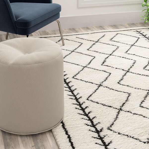 8' x 10' |#| 8' x 10' Ivory and Black Geometric Style Modern Bohemian Design Shag Area Rug