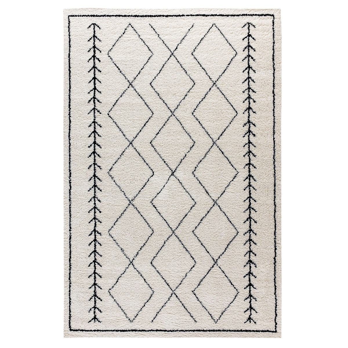 5' x 7' |#| 5' x 7' Ivory & Black Geometric Bohemian Shag Rug