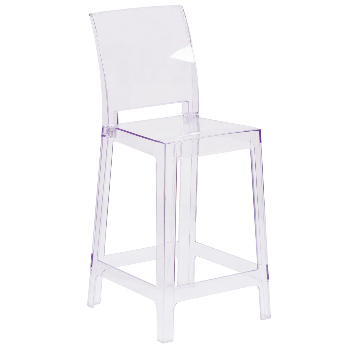 Ghost Counter Stool with Square Back in Transparent Crystal - Wedding Chairs