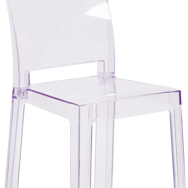 Ghost Counter Stool with Square Back in Transparent Crystal - Wedding Chairs