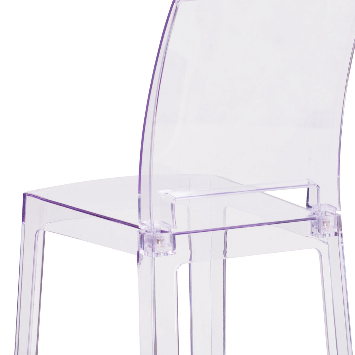 Ghost Counter Stool with Square Back in Transparent Crystal - Wedding Chairs