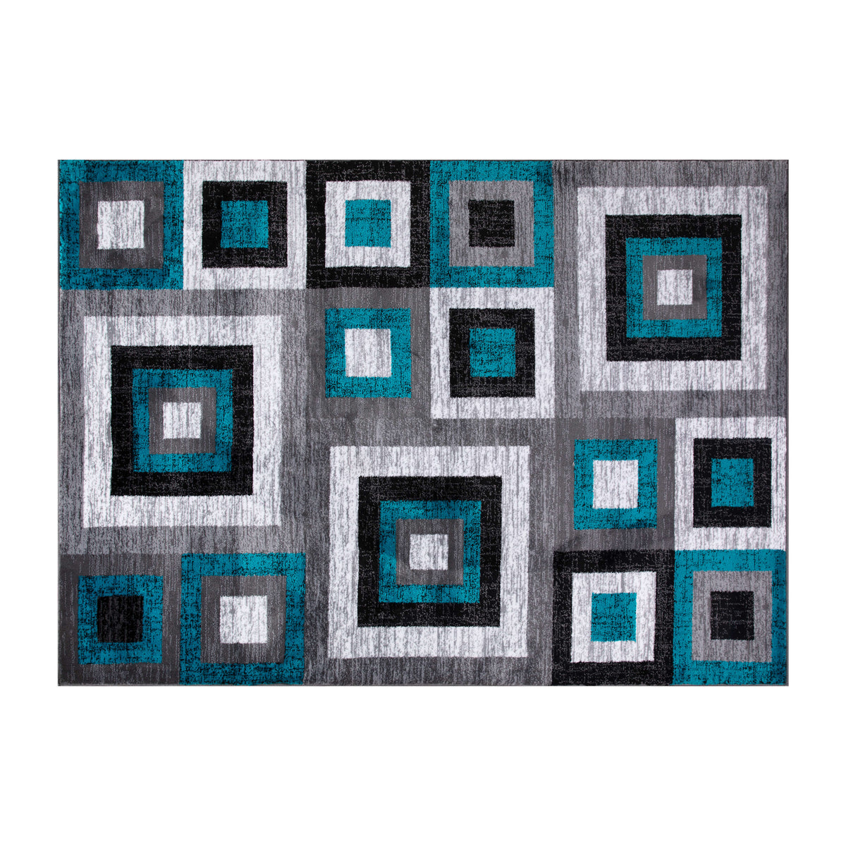 Turquoise,5' x 7' |#| Modern Geometric Design Area Rug in Turquoise, Grey, and White - 5' x 7'