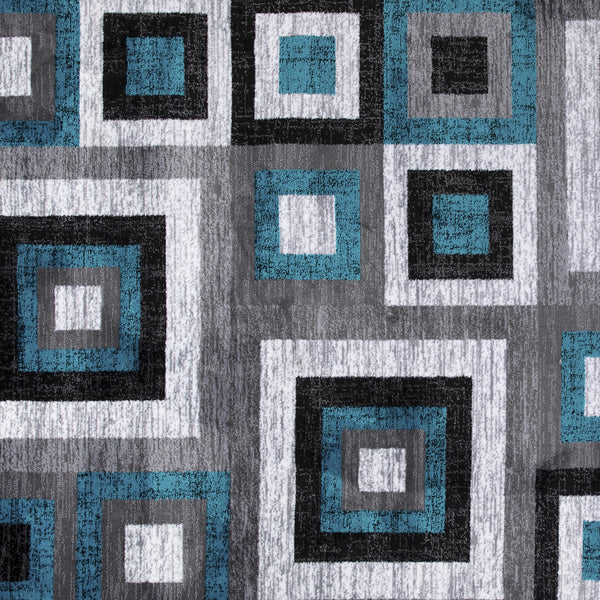 Turquoise,2' x 7' |#| Modern Geometric Design Area Rug in Turquoise, Grey, and White - 2' x 7'