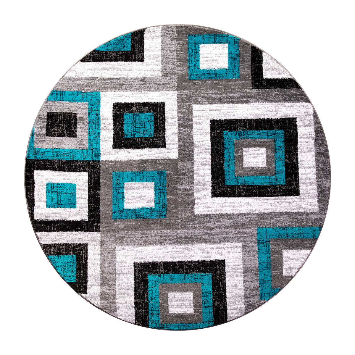 Turquoise,8' Round |#| Modern Round Geometric Design Area Rug in Turquoise, Grey, and White - 8' x 8'