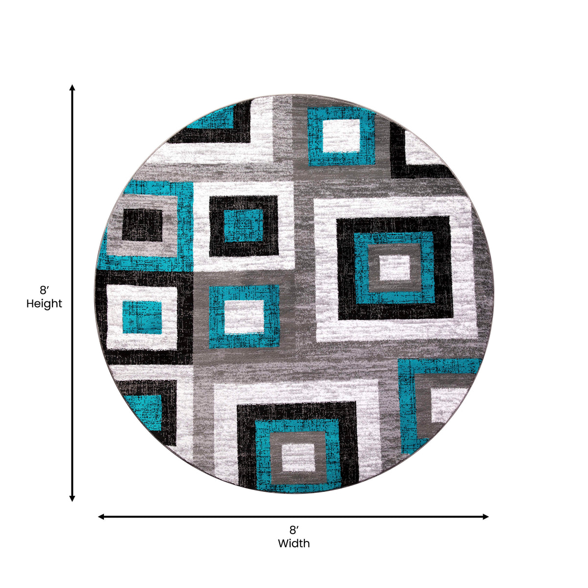 Turquoise,8' Round |#| Modern Round Geometric Design Area Rug in Turquoise, Grey, and White - 8' x 8'