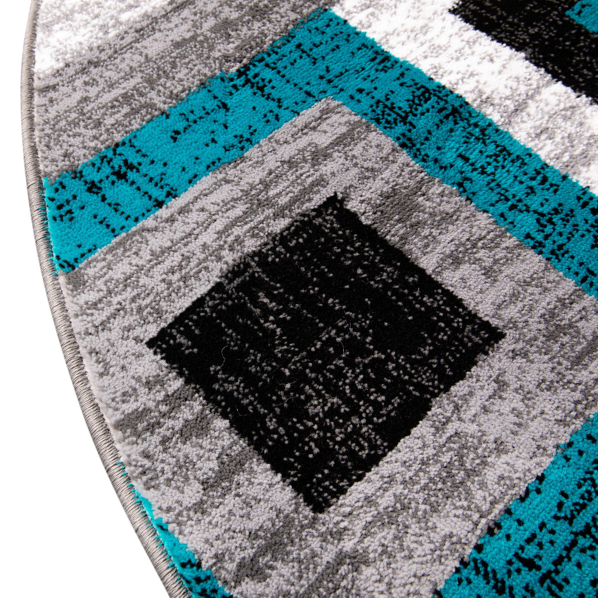 Turquoise,8' Round |#| Modern Round Geometric Design Area Rug in Turquoise, Grey, and White - 8' x 8'