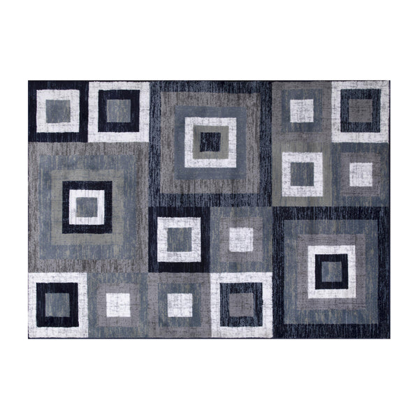 Blue,8' x 10' |#| Modern Geometric Design Area Rug in Blue, Grey, and White - 8' x 10'