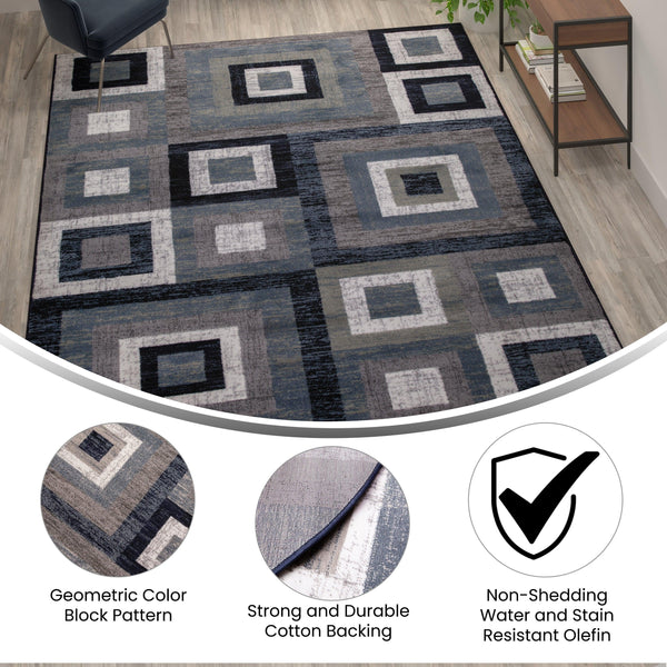 Blue,8' x 10' |#| Modern Geometric Design Area Rug in Blue, Grey, and White - 8' x 10'