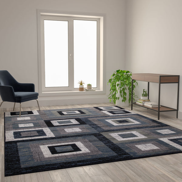 Blue,8' x 10' |#| Modern Geometric Design Area Rug in Blue, Grey, and White - 8' x 10'