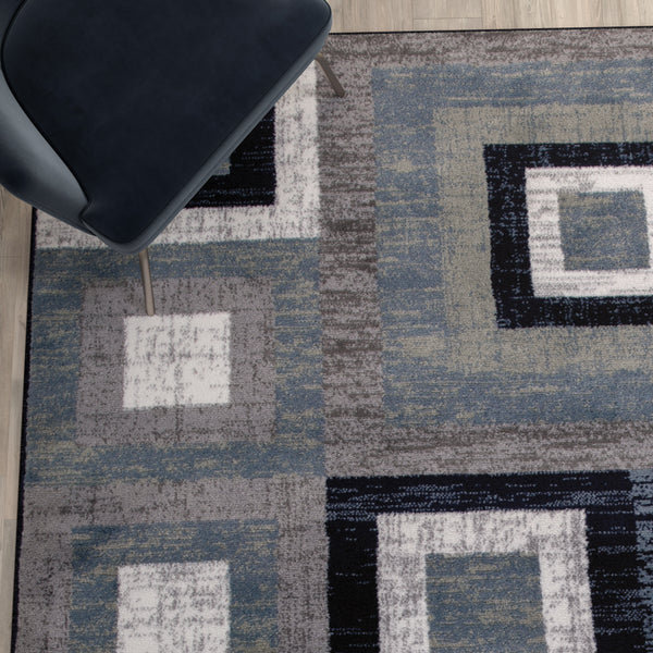 Blue,8' x 10' |#| Modern Geometric Design Area Rug in Blue, Grey, and White - 8' x 10'