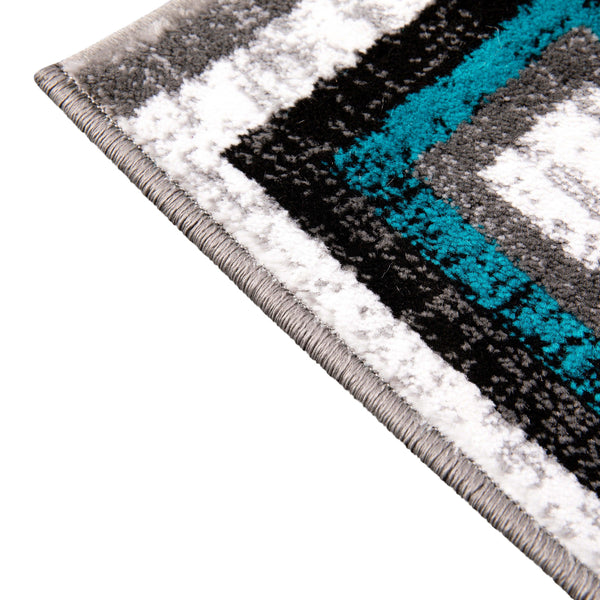 Turquoise,2' x 7' |#| Modern Geometric Design Area Rug in Turquoise, Grey, and White - 2' x 7'