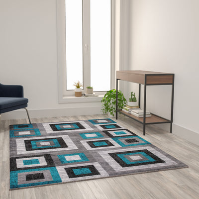 Gideon Collection Geometric Olefin Area Rug with Cotton Backing, Living Room, Bedroom