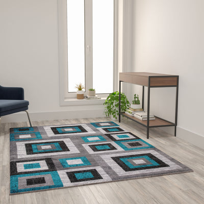 Gideon Collection Geometric Olefin Area Rug with Cotton Backing, Living Room, Bedroom - View 2