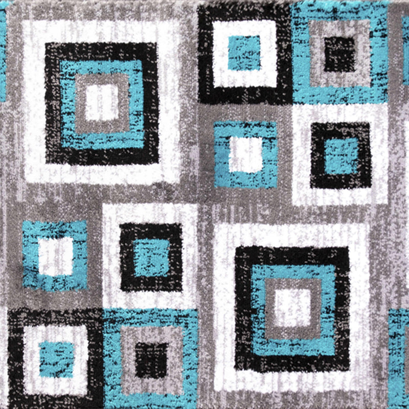 Turquoise,8' x 10' |#| Modern Geometric Design Area Rug in Turquoise, Grey, and White - 8' x 10'