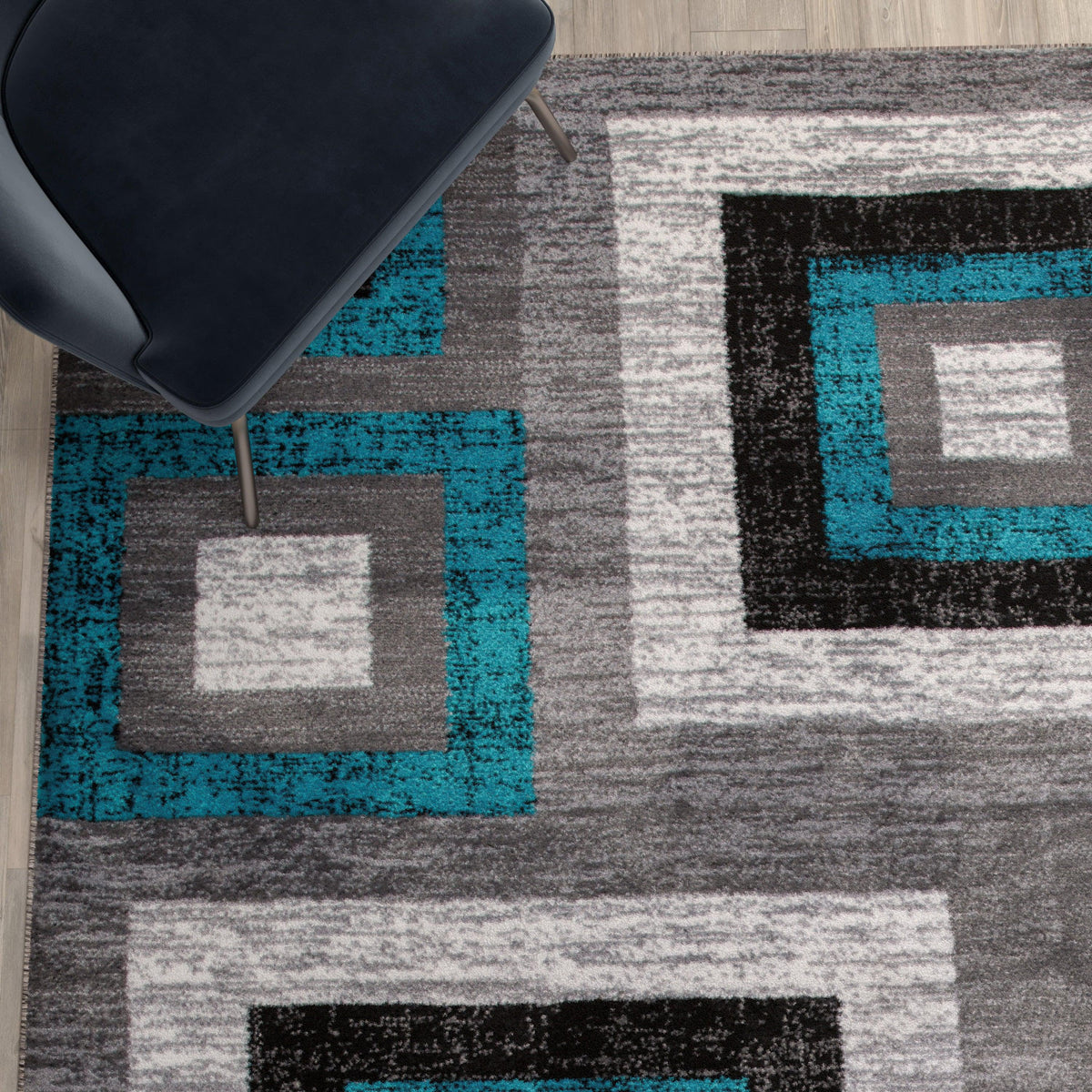 Turquoise,8' x 10' |#| Modern Geometric Design Area Rug in Turquoise, Grey, and White - 8' x 10'