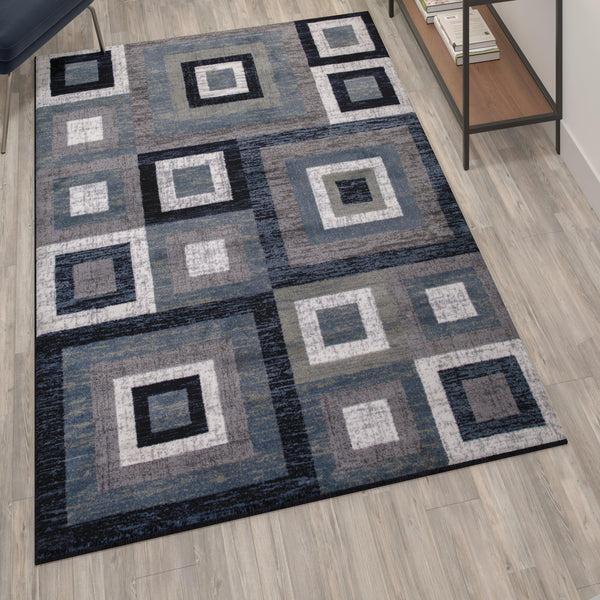 Blue,5' x 7' |#| Modern Geometric Design Area Rug in Blue, Grey, and White - 5' x 7'