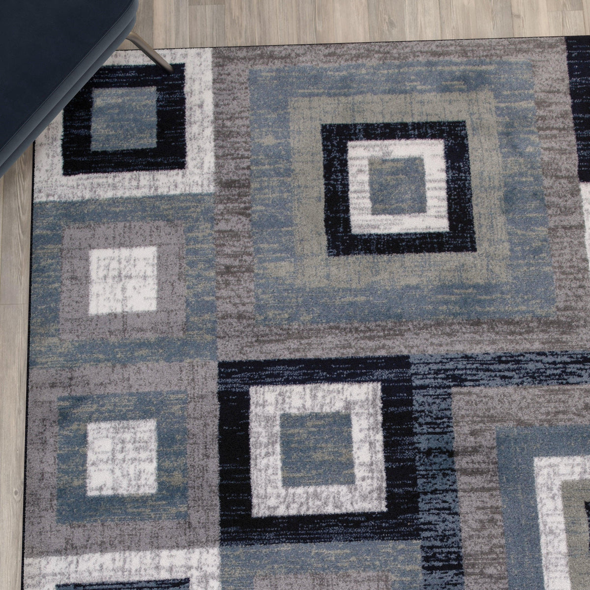 Blue,5' x 7' |#| Modern Geometric Design Area Rug in Blue, Grey, and White - 5' x 7'