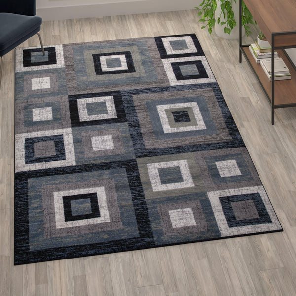 Blue,6' x 9' |#| Modern Geometric Design Area Rug in Blue, Grey, and White - 6' x 9'