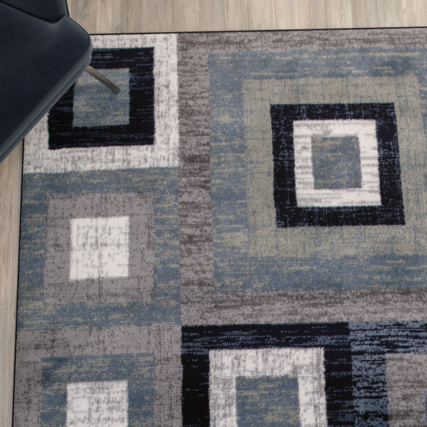 Blue,6' x 9' |#| Modern Geometric Design Area Rug in Blue, Grey, and White - 6' x 9'