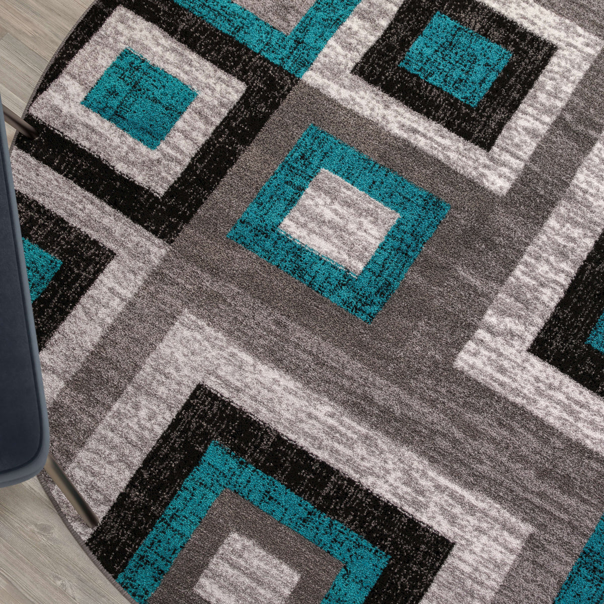 Turquoise,5' Round |#| Modern Round Geometric Design Area Rug in Turquoise, Grey, and White - 5' x 5'