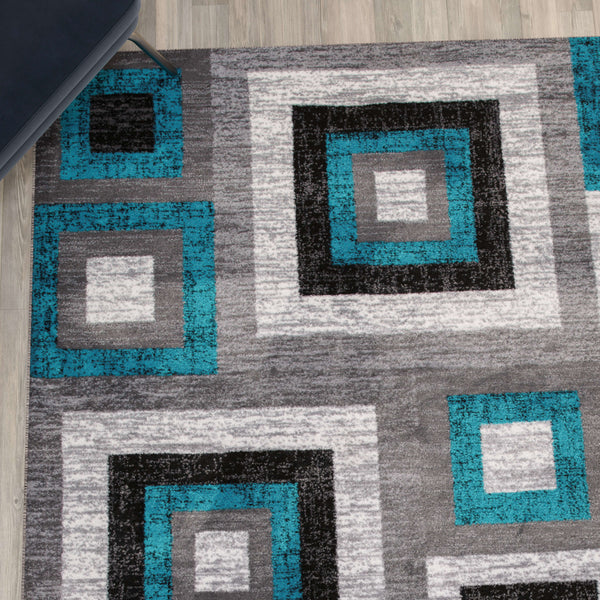 Turquoise,5' x 7' |#| Modern Geometric Design Area Rug in Turquoise, Grey, and White - 5' x 7'