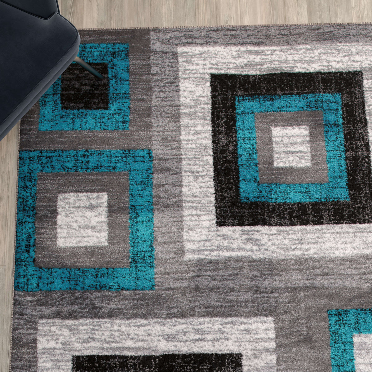 Turquoise,6' x 9' |#| Modern Geometric Design Area Rug in Turquoise, Grey, and White - 6' x 9'