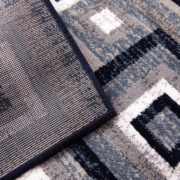 Blue,2' x 7' |#| Modern Geometric Design Area Rug in Blue, Grey, and White - 2' x 7'