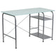 Silk White Glass Top Computer Desk with Open Storage and Silver Metal Frame