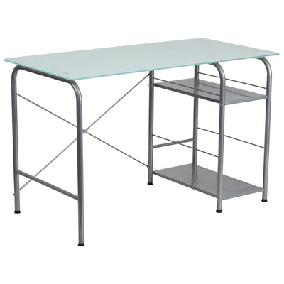 Glass Computer Desk with Open Storage - View 1