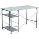 Silk White Glass Top Computer Desk with Open Storage and Silver Metal Frame