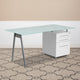 Frosted Top/White Finish |#| White Computer Desk with Tempered Glass Top and Three Drawer Pedestal
