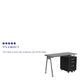 Black Computer Desk with Tempered Black Glass Top and Three Drawer Pedestal