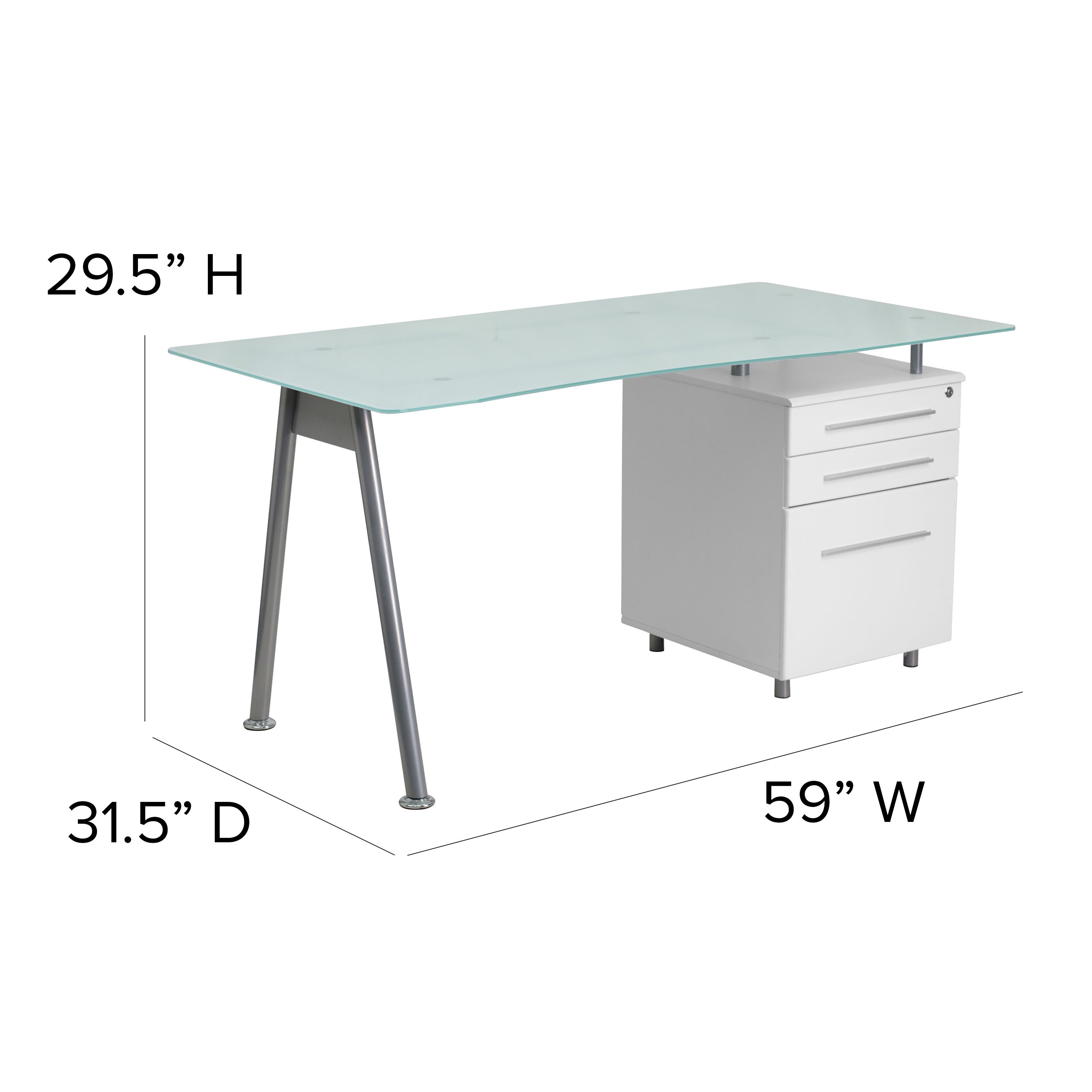 White computer desk outlet with glass top