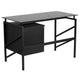 Two Drawer Pedestal Desk with Black Tempered Glass Top and Black Metal Frame
